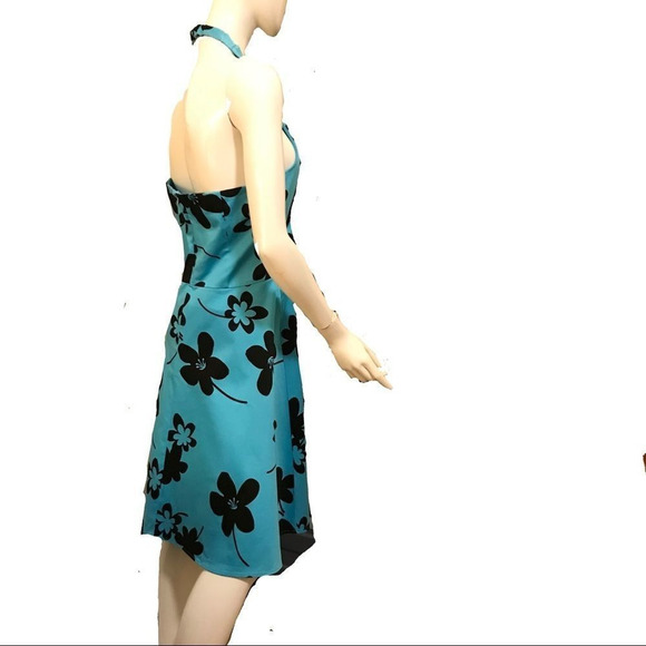 Vintage Y2K Bohemian Floral Halter Sundress Bright Turquoise Dress Size 10 NWT - Picture 2 of 16